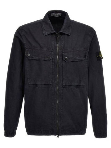 Brushed Organic Cotton Overshirt Jacket Navy - STONE ISLAND - BALAAN 1