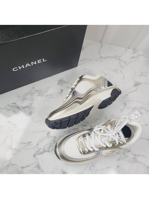 Fabric Laminated Low Top Sneakers Gold - CHANEL - BALAAN 6