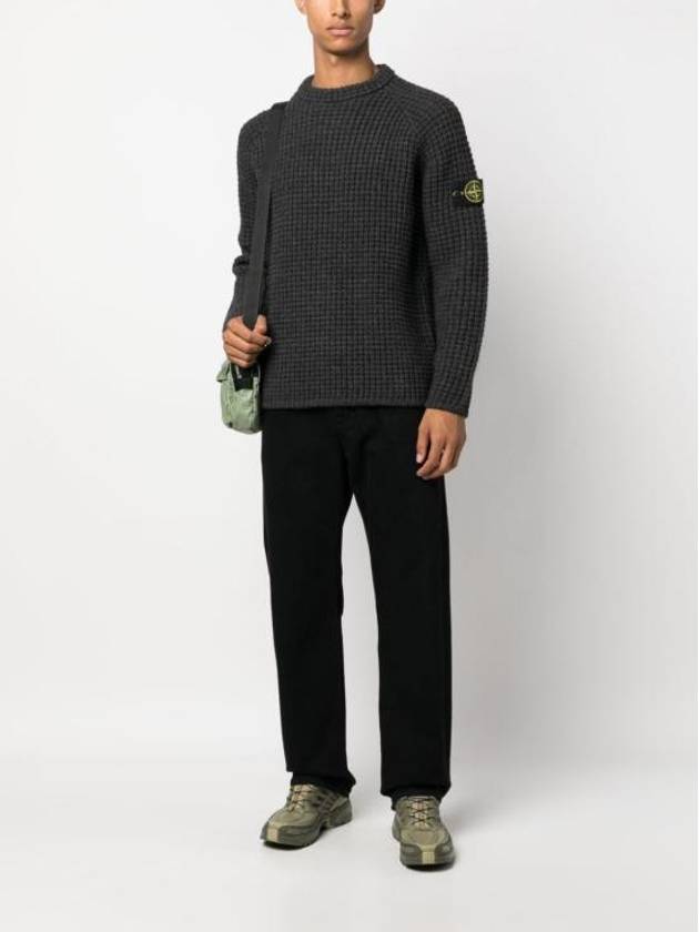 Knotted Ribbed Stitch Pure Wool Crewneck Knit Top Steel Grey Melange - STONE ISLAND - BALAAN 4