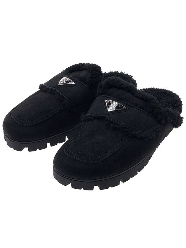 Shearling Sabots Slippers Black - PRADA - BALAAN 1