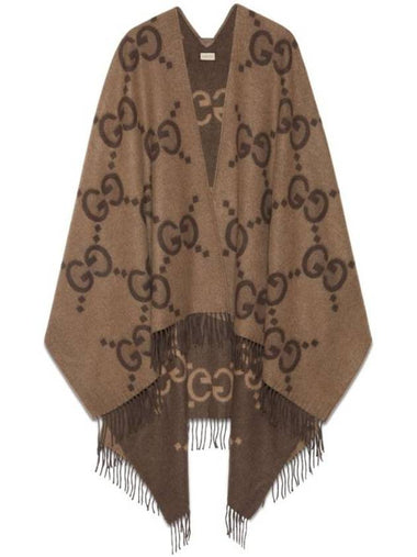 Reversible Jumbo GG Cashmere Cape Brown - GUCCI - BALAAN 1