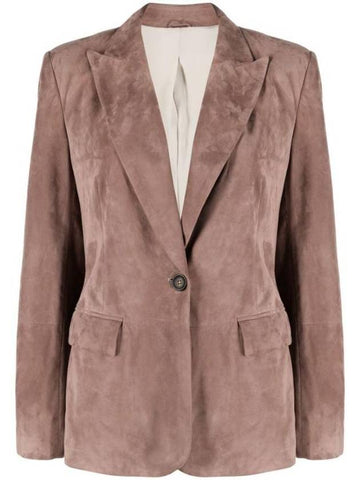 Single-Breasted Leather Blazer Jacket Pink - BRUNELLO CUCINELLI - BALAAN 1