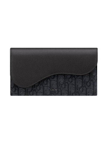 Saddle Oblique Jacquard Leather Long Wallet Black - DIOR - BALAAN 1