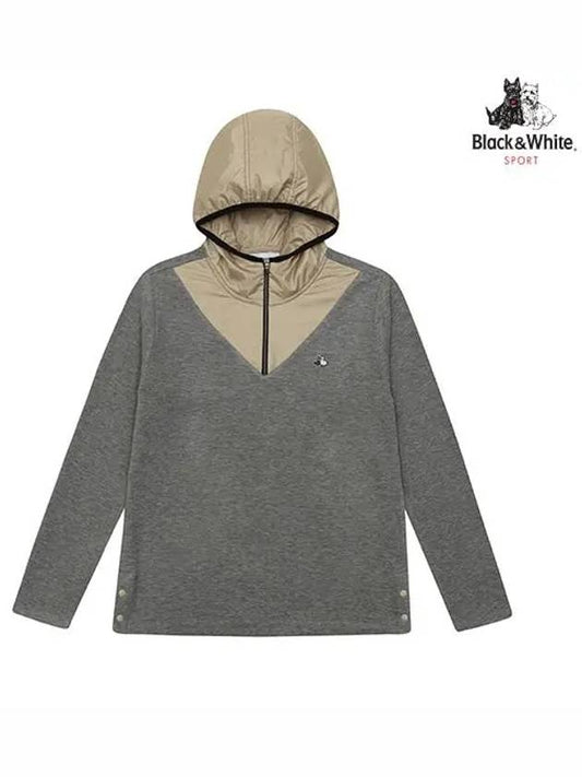 Woven Mix Hooded Half Zip Up T-Shirt 9103LXHPGREY - BLACK&WHITE - BALAAN 1