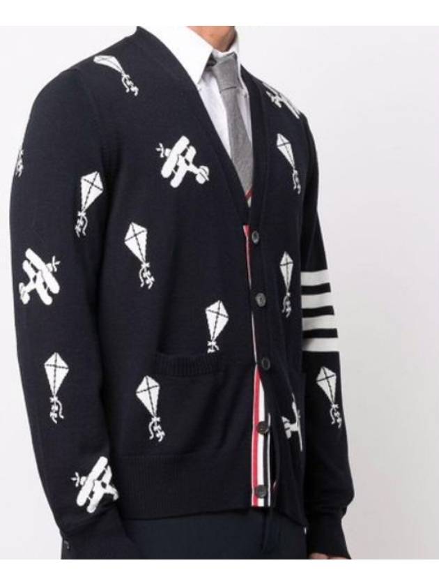 Sky Icon Merino Wool Cardigan Navy - THOM BROWNE - BALAAN 3