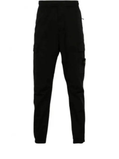 Stretch Cotton Wool Satin Straight Pants Black - STONE ISLAND - BALAAN 2