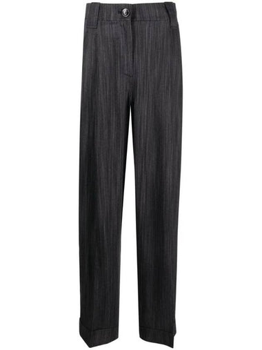 drape striped straight pants black - GANNI - BALAAN 1