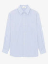 Striped Cotton Poplin Monogram Long Sleeve Shirt Blue - SAINT LAURENT - BALAAN 2