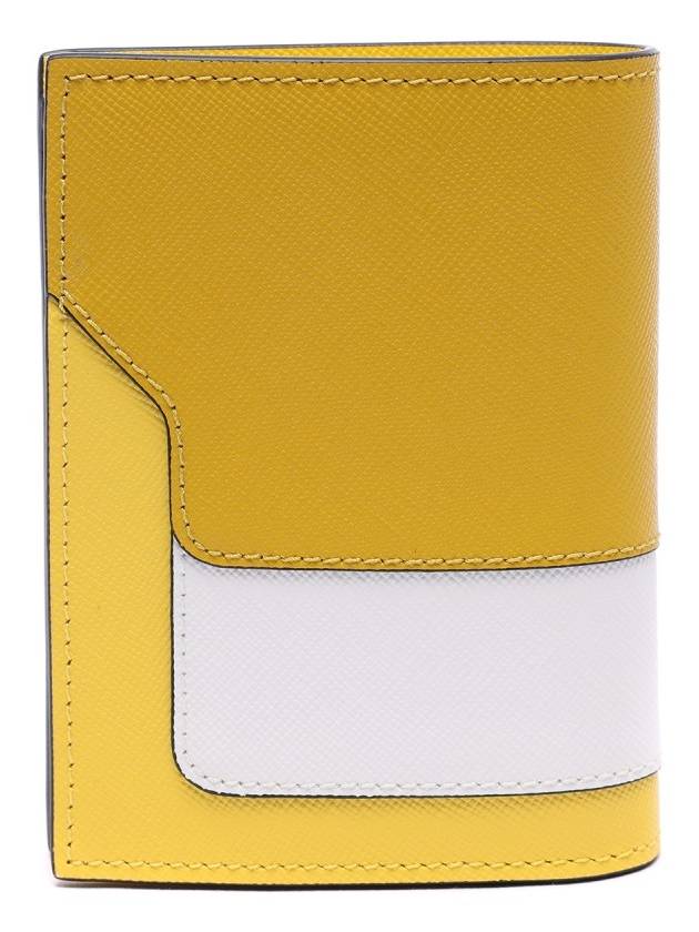 Saffiano Leather Color Block Half Wallet Yellow - MARNI - BALAAN 5