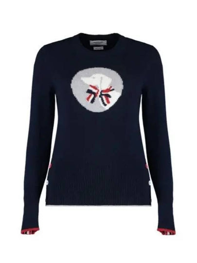 Hector Bow Virgin Wool Knit Top Navy - THOM BROWNE - BALAAN 2