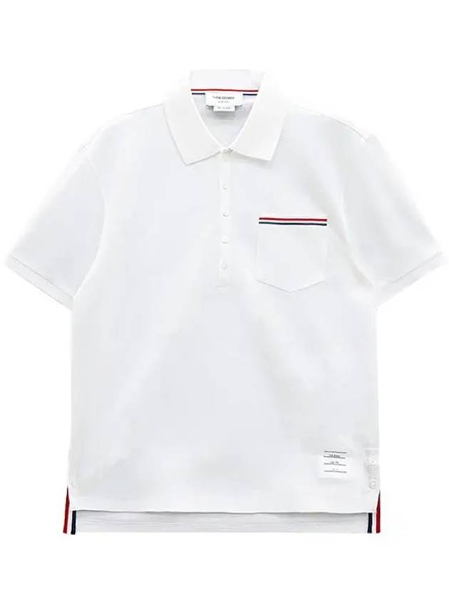 Men's Three Stripes Pocket Mercerized Short Sleeve Polo Shirt White - THOM BROWNE - BALAAN 2