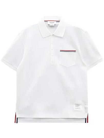 Men's Three Stripes Pocket Mercerized Short Sleeve Polo Shirt White - THOM BROWNE - BALAAN 2