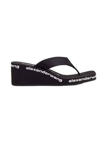 Logo Print Wedge Flip Flops Black - ALEXANDER WANG - BALAAN 1