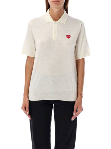 Comme Des Garçons Play Red Heart Knit Polo Shirt - COMME DES GARCONS PLAY - BALAAN 1