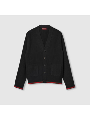 Wool Cashmere Web Logo Knit Cardigan Black 803963 XKD96 1060 - GUCCI - BALAAN 1