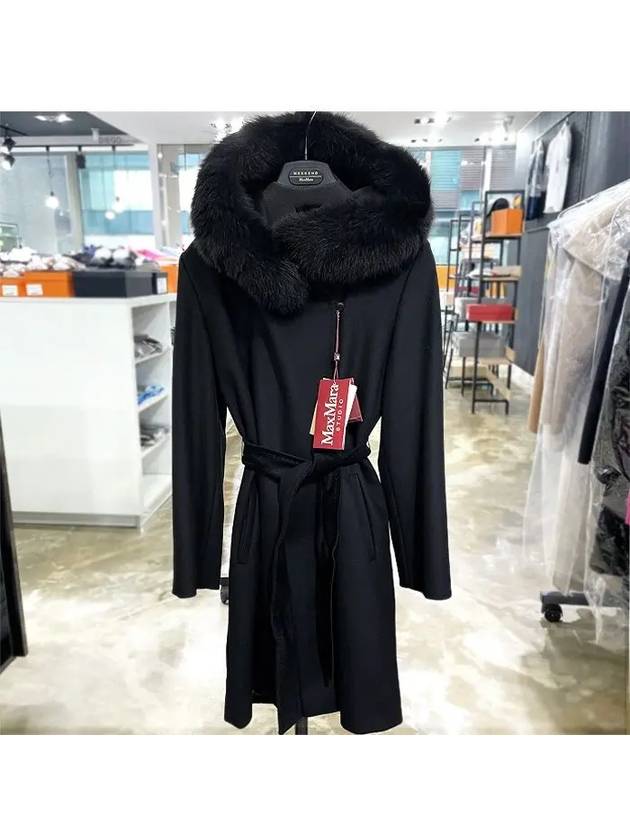 MANGO Mango fur hooded wrap wool coat black - MAX MARA - BALAAN 4