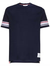 Textured Cotton Stripe Short Sleeve T-Shirt Navy - THOM BROWNE - BALAAN 2