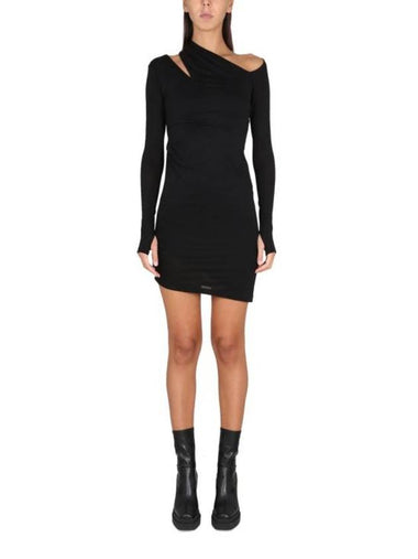 Ribbed Asymmetric Knee Length Midi Dress Black - HELMUT LANG - BALAAN 1