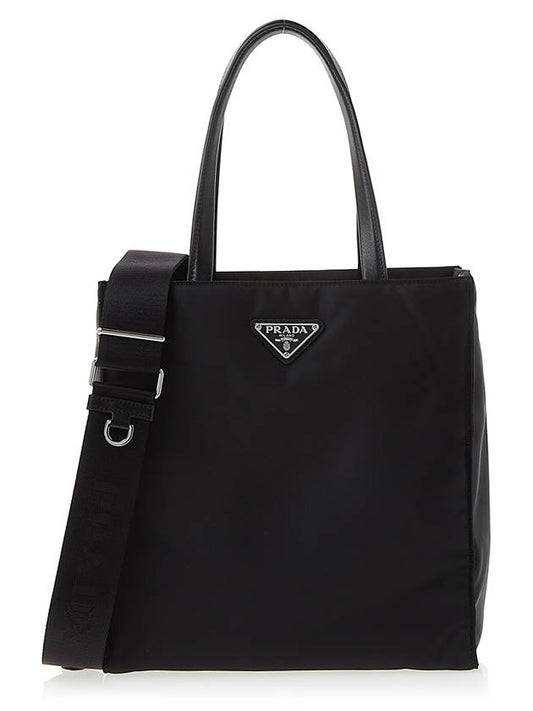 triangle logo re-nylon padded tote bag black - PRADA - BALAAN.