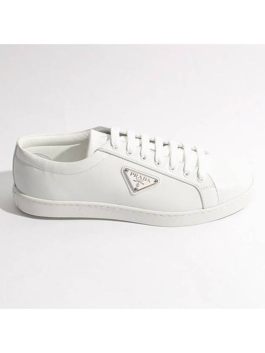 Brushed Leather Low Top Sneakers White - PRADA - BALAAN 1