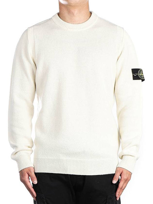 Logo Patch Lambswool Crewneck Knit Top Natural - STONE ISLAND - BALAAN 2