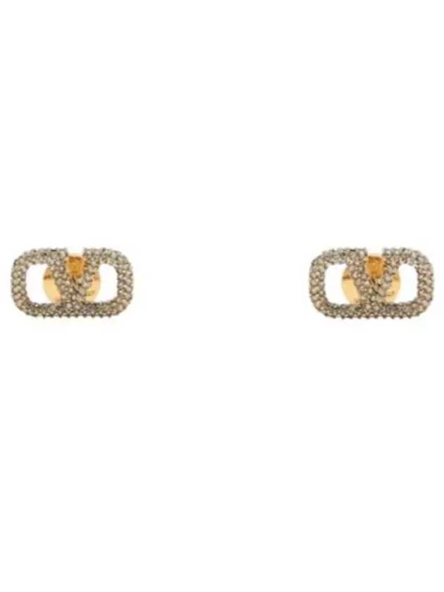 Crystal V Logo Signature Earrings Gold - VALENTINO - BALAAN 1