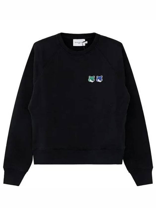 23SS KW00308KM0001 BK Double Monochrome Fox Women's Sweatshirt Black　 997049 - MAISON KITSUNE - BALAAN 1