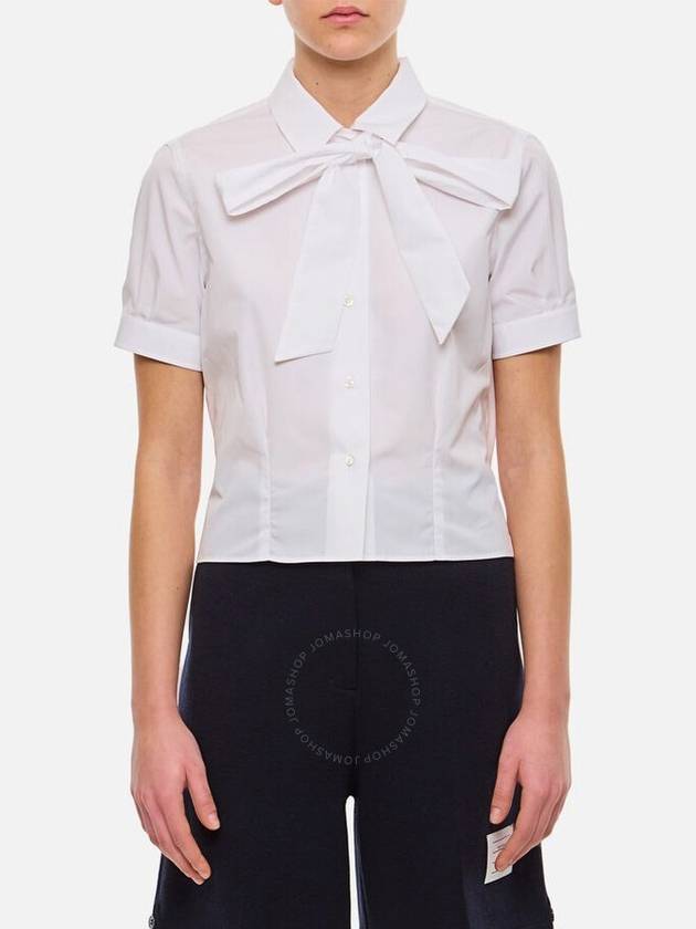 Bow Poplin Cotton Short Sleeve Shirt White - THOM BROWNE - BALAAN 3