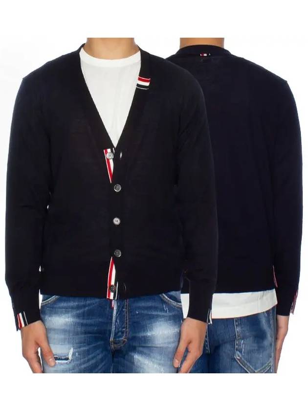 Men's Jersey Stitch V-Neck Cardigan Navy - THOM BROWNE - BALAAN 2