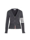 Milano Stitch 4 Bar Classic V Neck Fine Merino Wool Cardigan Medium Grey - THOM BROWNE - BALAAN 2