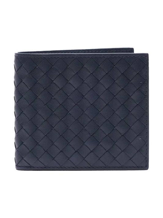 Intrecciato Calf Leather Half Wallet Navy - BOTTEGA VENETA - BALAAN.