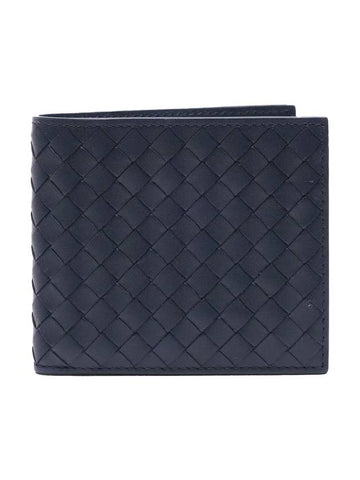 Intrecciato Calf Leather Half Wallet Navy - BOTTEGA VENETA - BALAAN 1