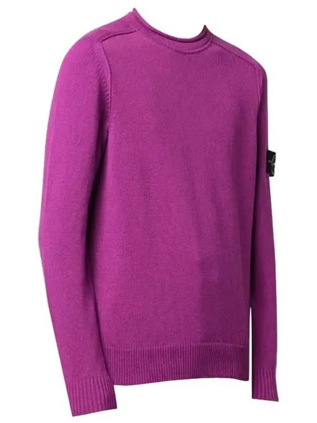 Men's Waffen Patch Crew Neck Raw Cotton Knit Top Purple - STONE ISLAND - BALAAN 4