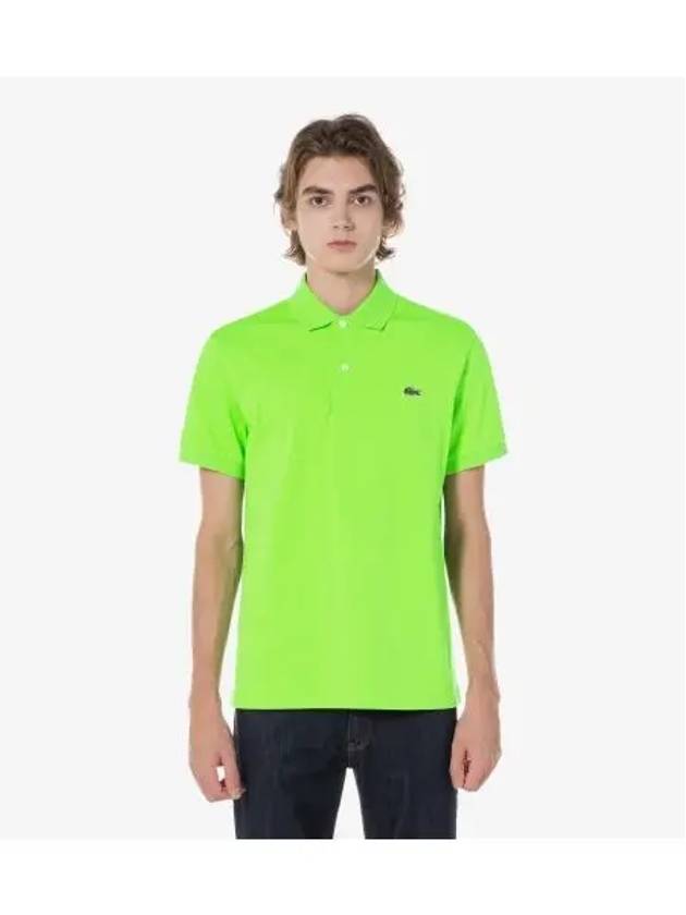 Men s French Regular Fit Basic Short Sleeve Polo Neon Green - LACOSTE - BALAAN 1