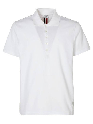 Men's Cotton Pique Center Bag Striped Short Sleeve Polo Shirt White - THOM BROWNE - BALAAN.