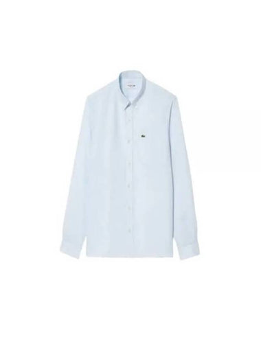 Logo Patch Linen Long Sleeve Shirt Sky Blue - LACOSTE - BALAAN 1