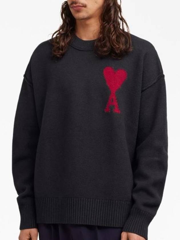 Intarsia Big Heart Logo Wool Knit Top Black - AMI - BALAAN 3