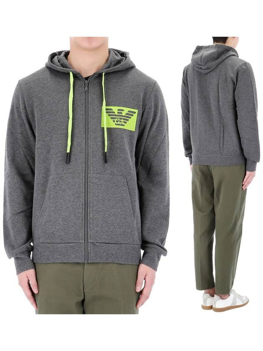 Logo Cotton Blend Hoodie Zip-Up Grey - EMPORIO ARMANI - BALAAN.