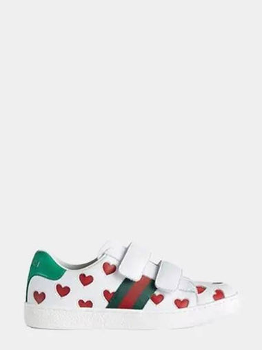 Kids heart pattern three stripe tab velcro ace sneakers white 682222 CPWB0 9065 - GUCCI - BALAAN 1