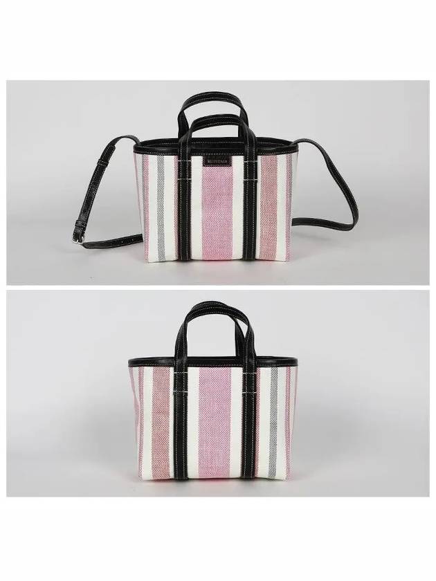 Barbes East West Raffia Striped Shopper Tote Bag Pink - BALENCIAGA - BALAAN 4