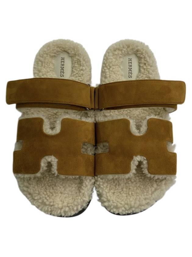 Chypre Shearling Sandals Beige - HERMES - BALAAN 7