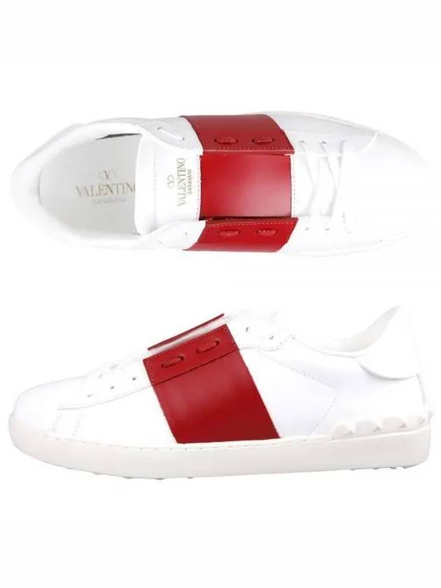 Men's Hidden Open Band Low Top Sneakers White Red - VALENTINO - BALAAN 2