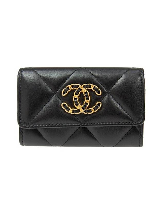 19 Flap Card Holder Lambskin Gold Black - CHANEL - BALAAN.