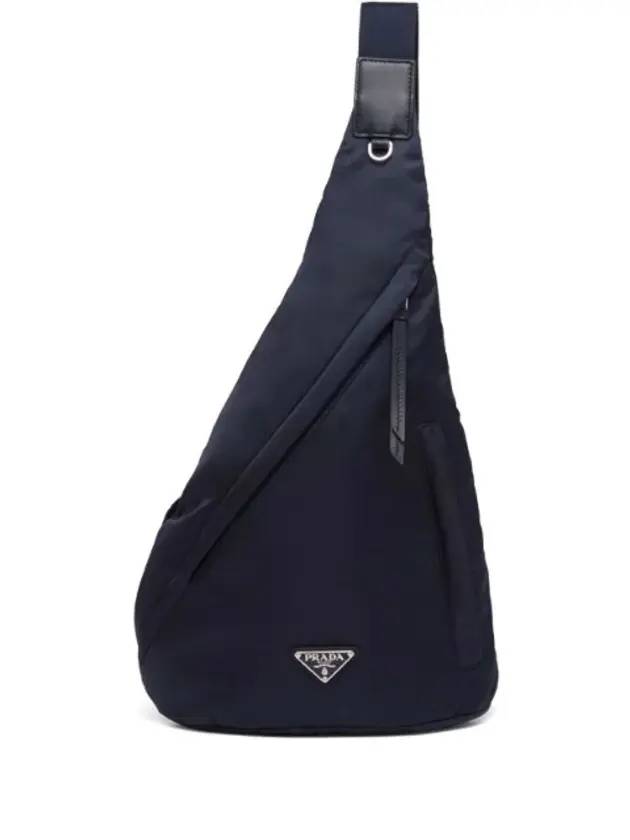 Re-Nylon Triangular Logo Sling Backpack Navy - PRADA - BALAAN 1