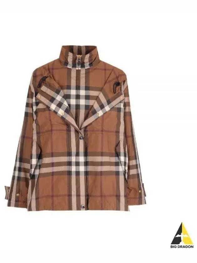 Check Off Shoulder Hooded Jacket Brown - BURBERRY - BALAAN 2