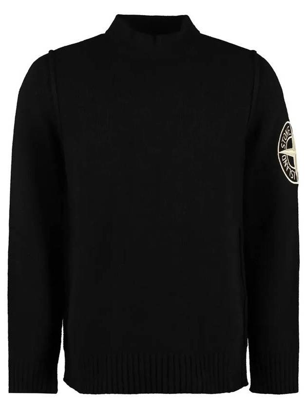 Men's Big Embroidered Logo Mock Neck Knit Top Black - STONE ISLAND - BALAAN 1