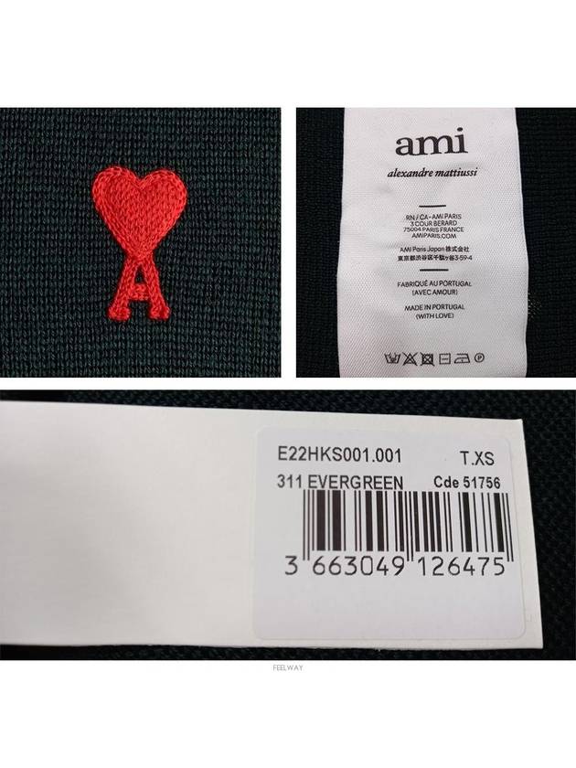 Heart Round Neck Logo Patch Knit Top Ever Green - AMI - BALAAN 5