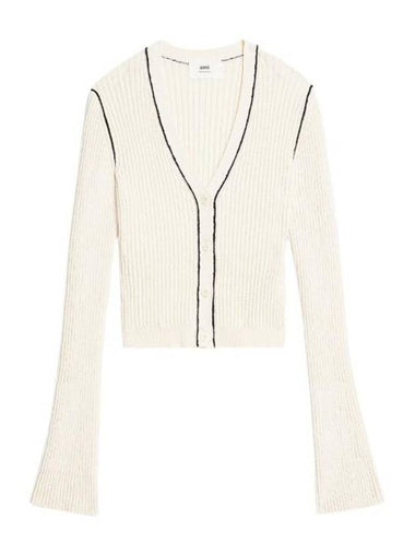 Crop Rib Cardigan Natural - AMI - BALAAN 1