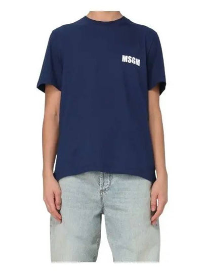 Logo Print Cotton Short Sleeve T-Shirt Navy - MSGM - BALAAN 2