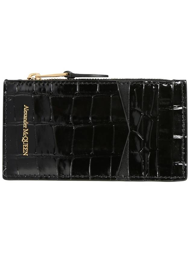 Skull Crocodile Embossed Zipper Card Wallet Black - ALEXANDER MCQUEEN - BALAAN 3